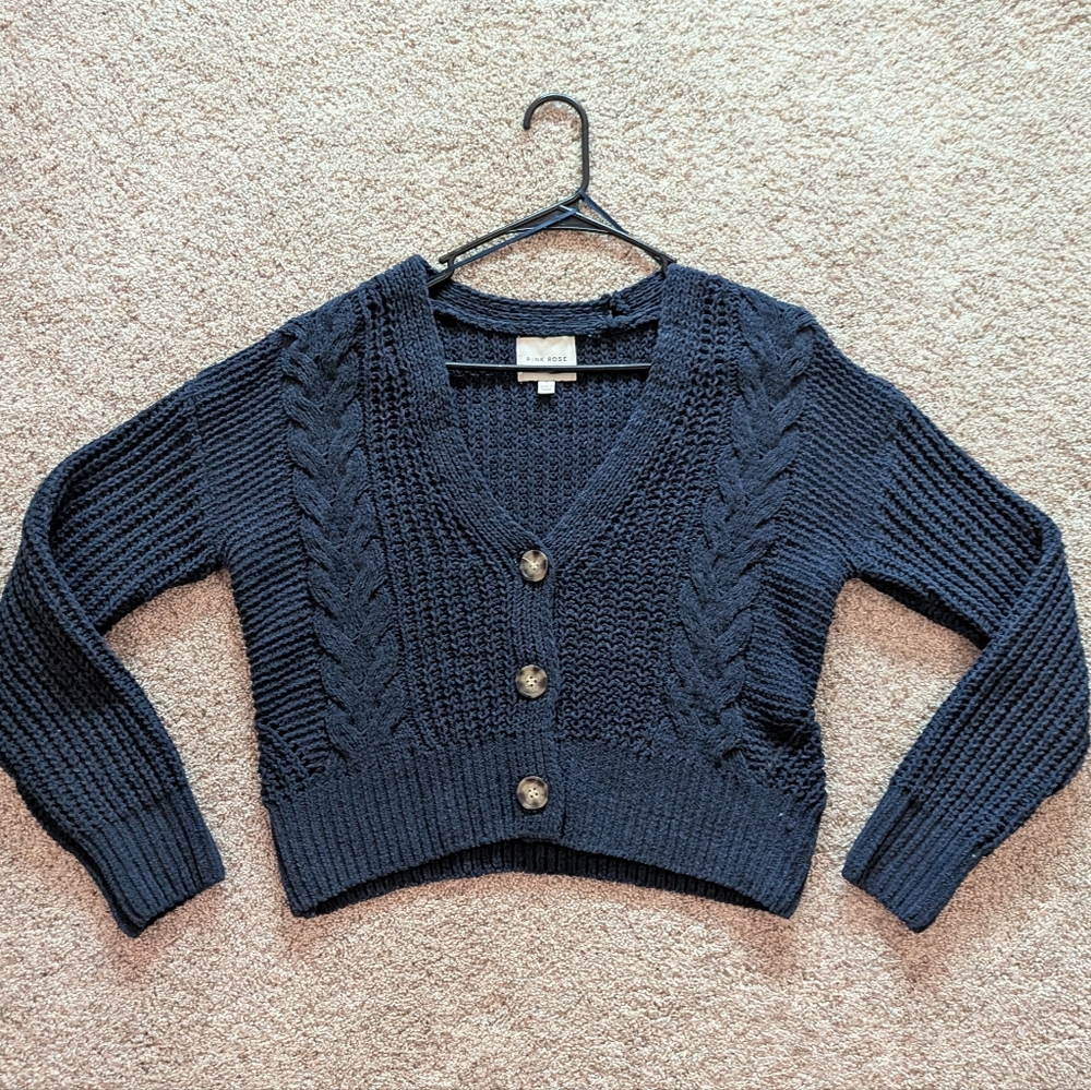 Pink Rose navy sweater